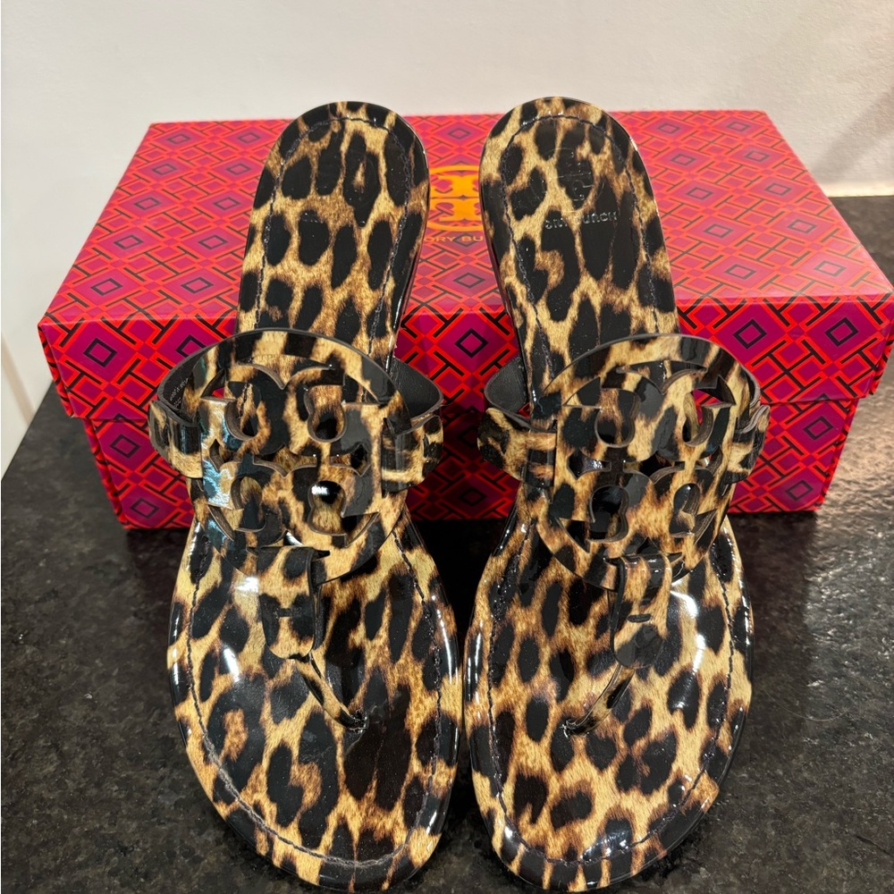 Tory Burch Patent Leather Leopard Print Sandals